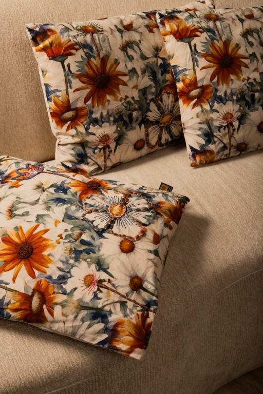 Helenor Natural Rectangle Cotton Cushion Flowers