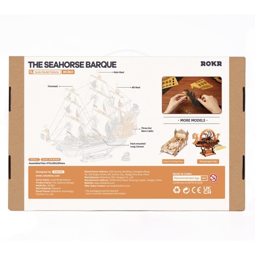 Robotime, 3D Houten Puzzel, The Seahorse Barque, MCB02, 39x18x47cm