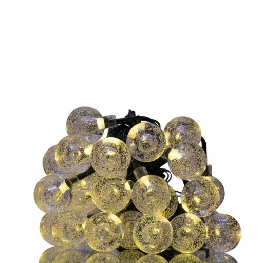 Outdoor light chain with decorative balls in glass look, 868 cm long, warm white,