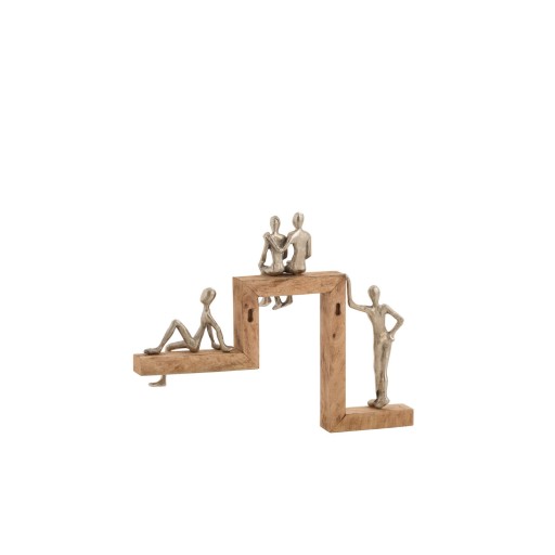 J-Line decoratie Figuren 4 Relax Trap - aluminium/hout - zilver
