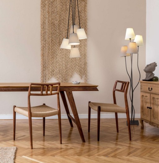 Textile standing lamp 4-flame "boho", floor lamp in beige/brown, with E14 socket, for dining room, living room, hallway or office, 138 cm high