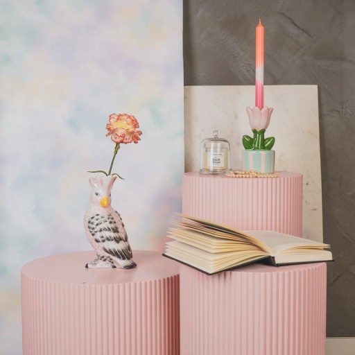 Vase- Cockatoe- Dolomite- Pink/ Green-14.5x10.5x22cm