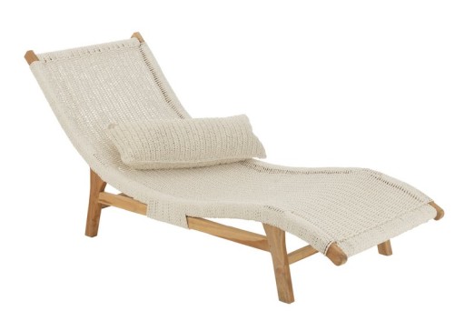 J-Line lounger + cushion Woven - plastic/teak - white