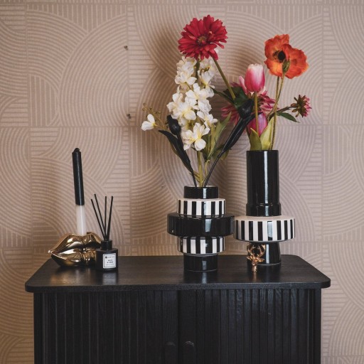 Vaas - Streep - Keramiek - Zwart/Wit -14x14x26 cm