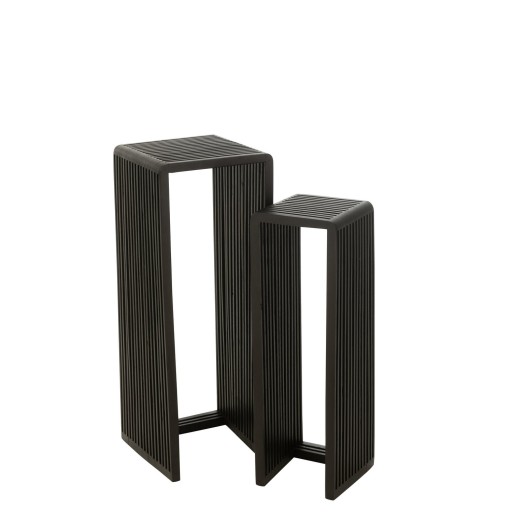 J-Line Bijzettafels Kubus | Gerecycled Teak | Zwart – Set van 2