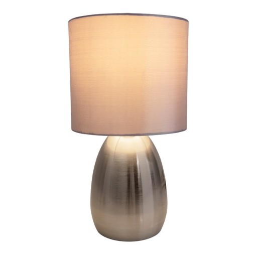 Tischleuchte "AURUM" 33 cm hoch in stahl-blank/grau, aus Metall und Textil, mit E14-Fassung, Beleuchtung für Esszimmer, Wohnzimmer, Diele oder Büro