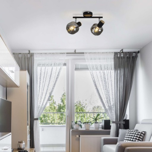 2 SPOT ceiling lamp "Fumoso", metal ceiling lamp and smoke glass in black, and nature, with E14 socket, for dining room, living room, hallway or office, 40 x 20 cm