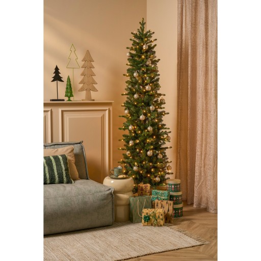 Harma Smalle Kunstkerstboom met LED Verlichting - H215 x Ø66 cm - Groen