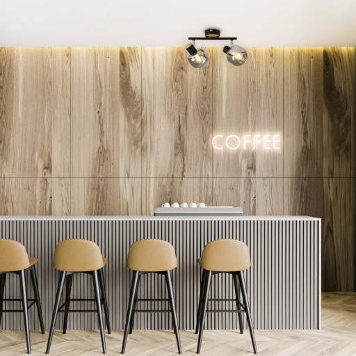 2 SPOT ceiling lamp "Fumoso", metal ceiling lamp and smoke glass in black, and nature, with E14 socket, for dining room, living room, hallway or office, 40 x 20 cm