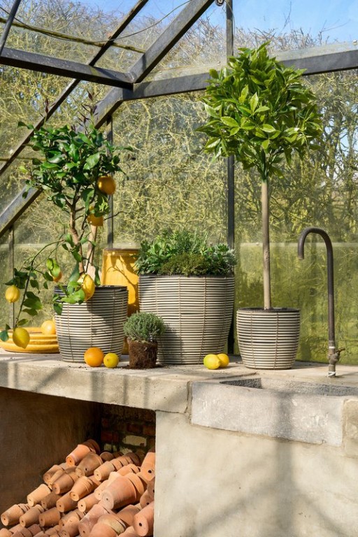 Durban Flowerpot Outside - Set of 3 - H36 x Ø40 cm - Recycled plastic - Gray