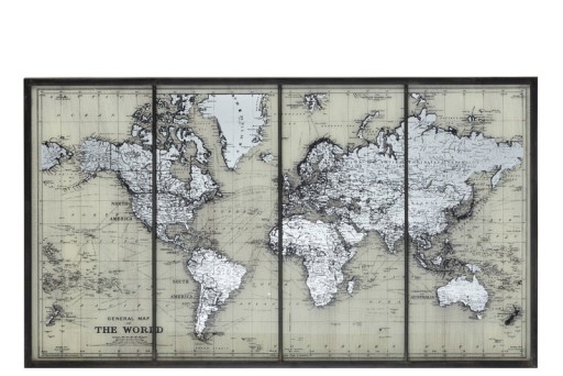 J-Line Frame World Map Glass Gray