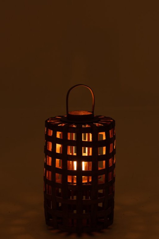 J-Line lantern Cylinder Poplar - wood - brown