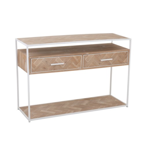 J-Line Console Zigzag 2 Lades Hout/Metaal Naturel/Wit