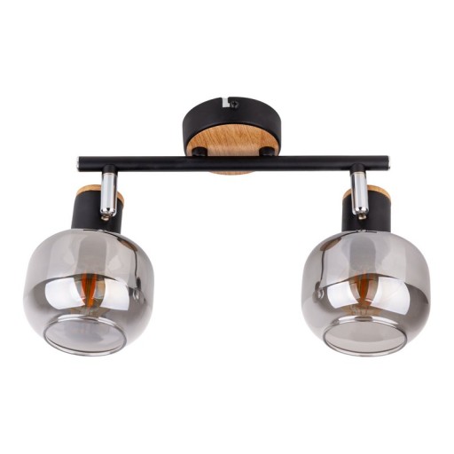 2 SPOT ceiling lamp "Fumoso", metal ceiling lamp and smoke glass in black, and nature, with E14 socket, for dining room, living room, hallway or office, 40 x 20 cm