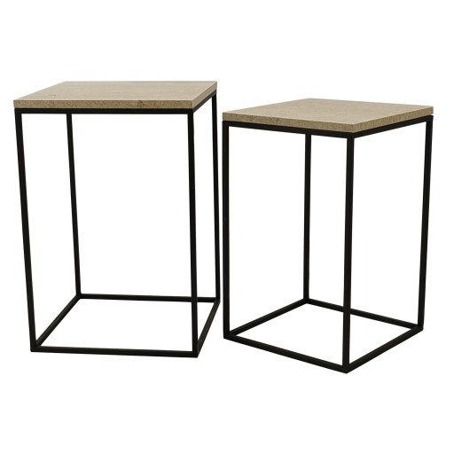 Volos Set Of 2 Side Tables Beige Marble