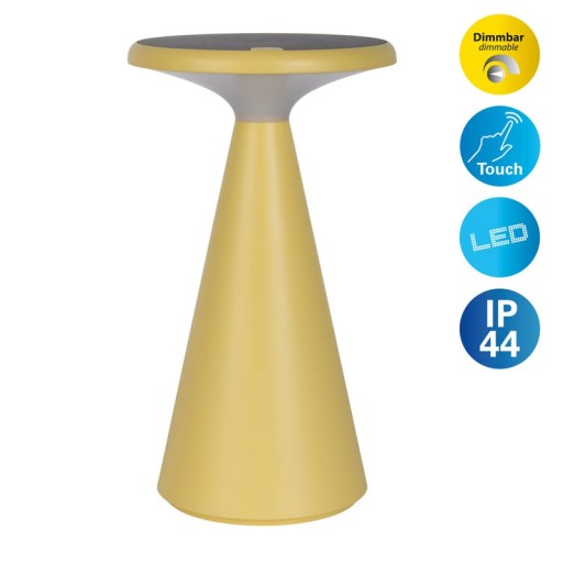 Solar battery table lamp "Palu" for outside and inside, made of plastic in yellow, 20 cm high