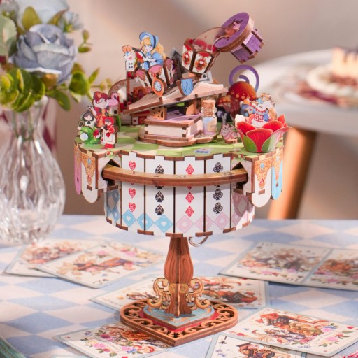 Muziekdoosje DIY 3D Houten Alice's Tea Party Tone-Cheer, TQ073, 13,7x13,2x20,9cm