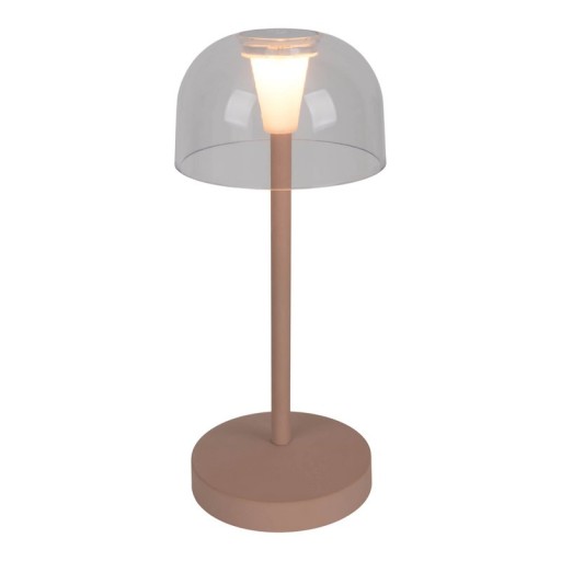 2-er Set LED battery table lamp "Gomba" for outside and inside, made of metal and plastic in Frosted Almond, 18.5 cm high