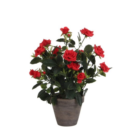 Kunstplant Rozenstruik in Bloempot Stan | Rose Bush H33 x Ø25 cm | Rood