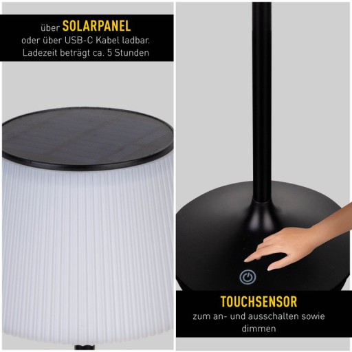 LED Leuchte "EMMI" für Außen und Innen, Tischlampe aus Metall und Kunststoff , mit fest verbauten LEDs, LED Tischlampe für Balkon, Terrasse, Garten, Wohnzimmer, Wintergarten, ca. 38 cm hoch