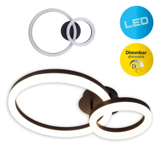 LED CCT ceiling light "Circulo" made of black metal and sand-colored plastic 53 cm long