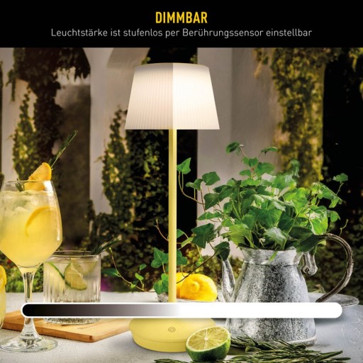 Solar battery lamp "Emmi" 38 cm high, umbrella Ø 13 cm, metal in yellow and white plastic, for the outdoor area, dimmable CCT.