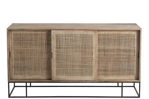 J-Line Woven Reed cabinet - 3 sliding doors - wood/metal - natural