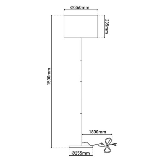 Textile standing lamp "Tessile", floor lamp made of metal, rubber tree and fabric in white and nature, E27 socket, standing lamp 126 cm high