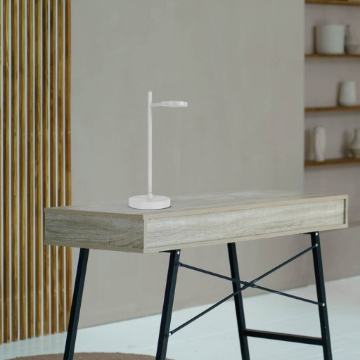 LED cordless table light "Lupa", 45 cm high, made of lacquered aluminum (white) and white plastic, LED integrated, dimmable, touch sensor.