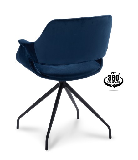 Belmonte 360° Velvet Eetkamerstoel | Zwart Onderstel | Met Armleuning - Dark grey