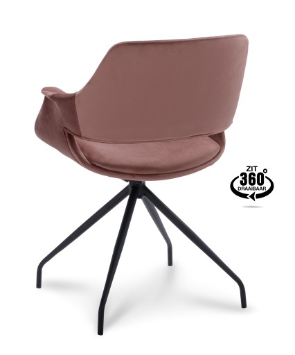 Belmonte 360° Velvet Eetkamerstoel | Zwart Onderstel | Met Armleuning - Dark grey