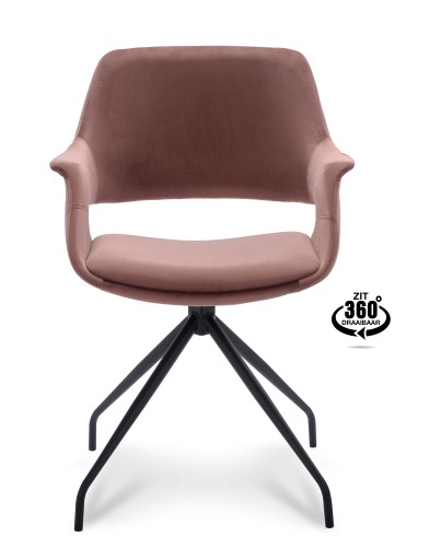 Belmonte 360° Velvet Eetkamerstoel | Zwart Onderstel | Met Armleuning - Dark grey