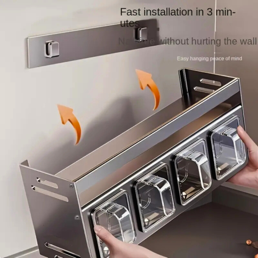 Kruidenrek Organizer Aluminium | Muurbevestigde Keukenopslag | Transparante Potten