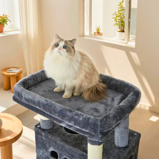 Krabpaal Groot 170 cm | Voor Grote Katten & Maine Coons | Meerdere Verdiepingen | 8 Krabpalen | 2 Holletjes | Lichtgrijs - Lichtgrijs