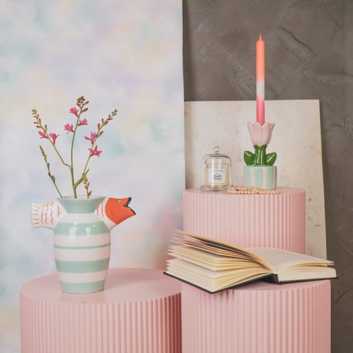 Vase - Fish- Dolomite -Mint/White/Orange -23x12.5x21cm