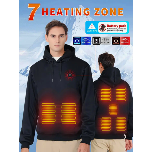 Verwarmde Hoodie met 7 Verwarmingszones | USB Oplaadbaar, 3 Warmtestanden & Capuchon – Heren – Polyester - Grijs - S