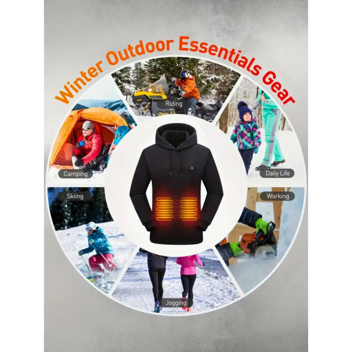 Verwarmde Hoodie met 7 Verwarmingszones | USB Oplaadbaar, 3 Warmtestanden & Capuchon – Heren – Polyester - Grijs - S