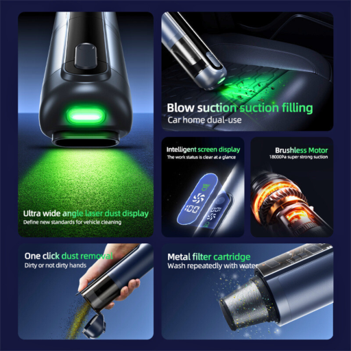 Nieuw Q808 Draadloze Mini Stofzuiger | Borstelloze Motor, 6000mAh, Krachtige Zuigkracht | Zwart/Grijs
