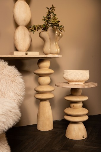 Callain Natural Mango Wood Bijzettafel | Rond Marmerblad 45x45x50 cm