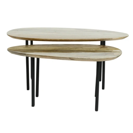 Oxil Sidetable Set | Groen Hout | Ovaal | 2-delig | Eggs Shape Top