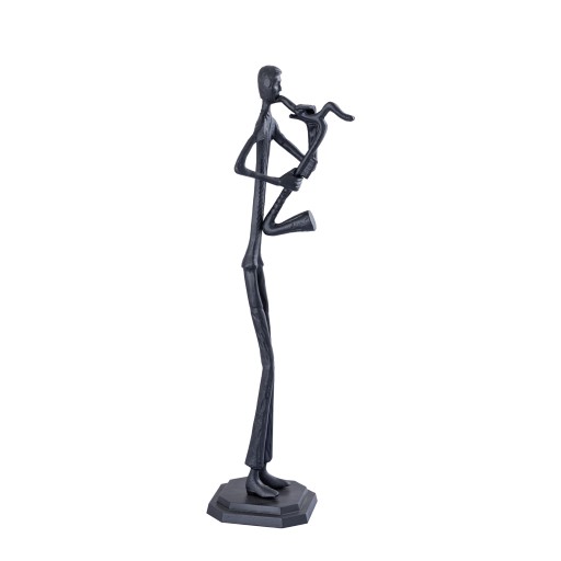 Kali Beeld | Man met Saxofoon Zwart Aluminium 70 cm - Product afbeelding