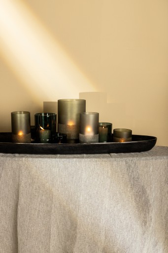 Miral Windlicht | Groen Glas | Rond | Frosted Bottom – 25 cm Hoog