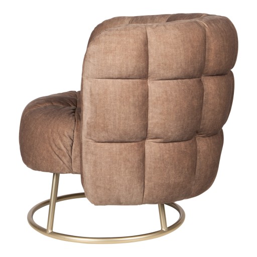 Fluffy Fauteuil | Antelope Fluweel | Vogue 3 | Gouden Rond Onderstel – 77x89x79 cm