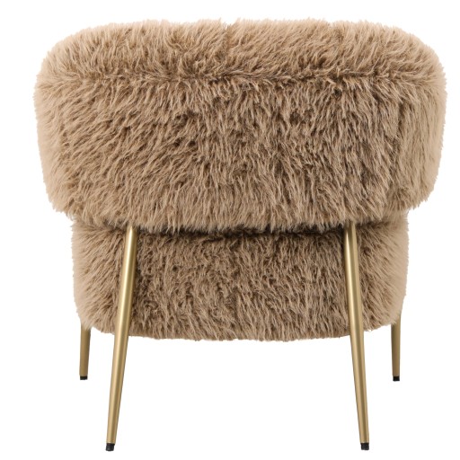 Hair Fauteuil | Bruine Harige Bekleding | Gouden Metaal Onderstel | 74x85x78 cm