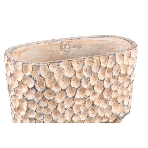 Liselot Brown Cement Pot | Ovale Grote Bloempot | Gestempeld Patroon | 20x36x40 cm
