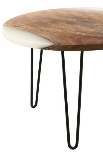 J-Line Bijzettafel Rond Acaciahout & Hars | Naturel/Wit Ø 54 cm