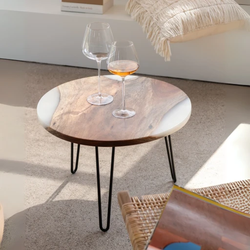 J-Line Bijzettafel Rond Acaciahout & Hars | Naturel/Wit Ø 54 cm