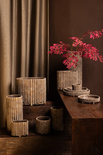 Morganne Bloempot | Bruin Cement | Ovaal met Ribbels – L – 36 cm