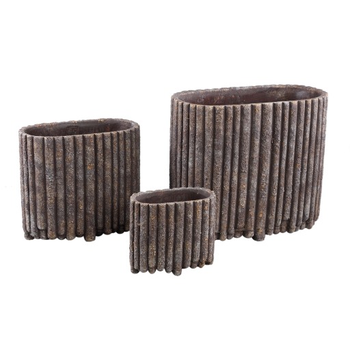Morganne Bloempot | Bruin Cement | Ovaal met Ribbels – L – 36 cm