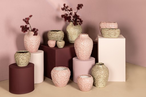 Avis Bloempot | Roze Keramiek | Ovaal met Schubpatroon | Hoog – 20 cm